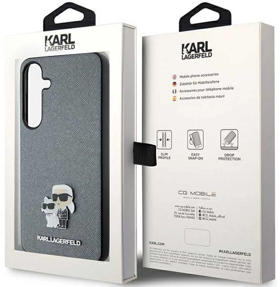 Karl Lagerfeld KLHCS24SPSAKCMPG S24 S921 kietas dėklas pilkos spalvos Saffiano Karl & Choupette Metal Pin