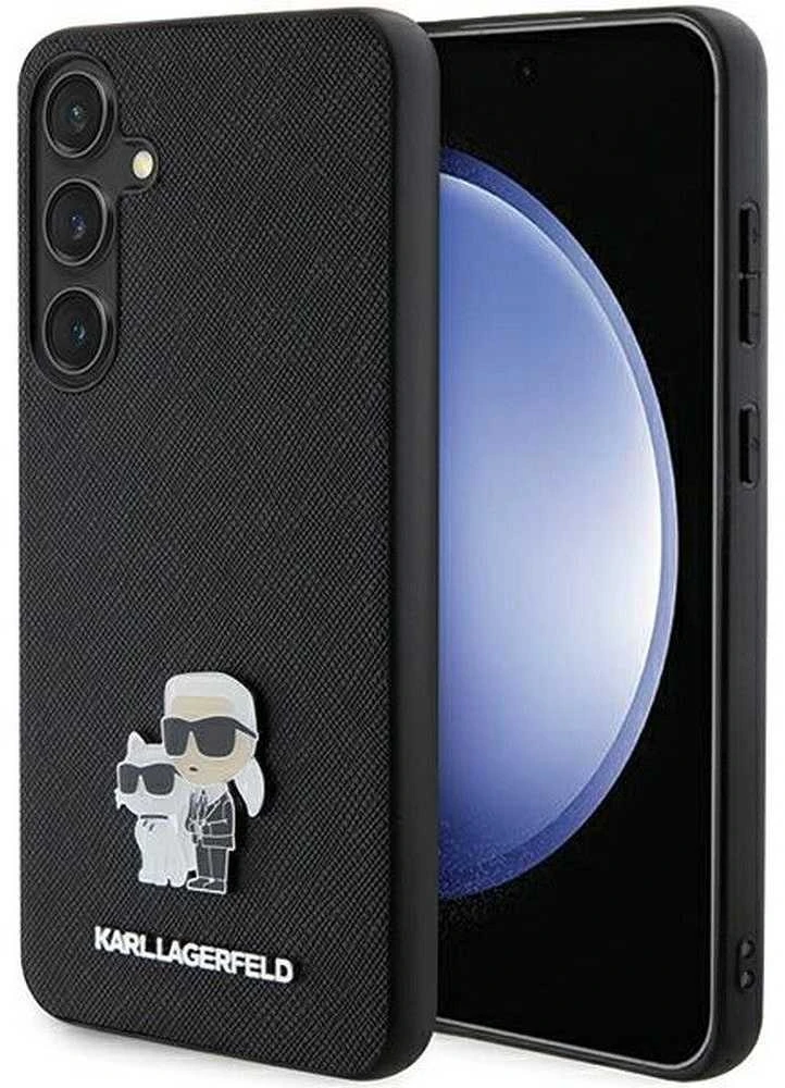 Samsung Galaxy S24 Karl Lagerfeld dėklas Saffiano Karl & Choupette Metal Pin (KLHCS24SPSAKCMPK) juodos spalvos