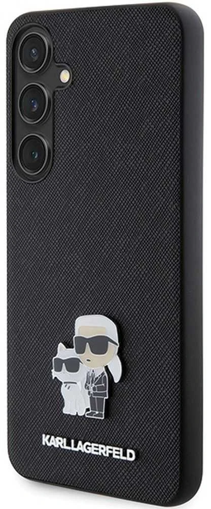 Samsung Galaxy S24 Karl Lagerfeld dėklas Saffiano Karl & Choupette Metal Pin (KLHCS24SPSAKCMPK) juodos spalvos