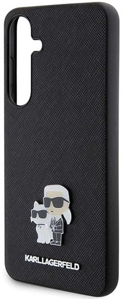 Samsung Galaxy S24 Plus Karl Lagerfeld dėklas Saffiano Karl & Choupette Metal Pin (KLHCS24MPSAKCMPK) juodos spalvos