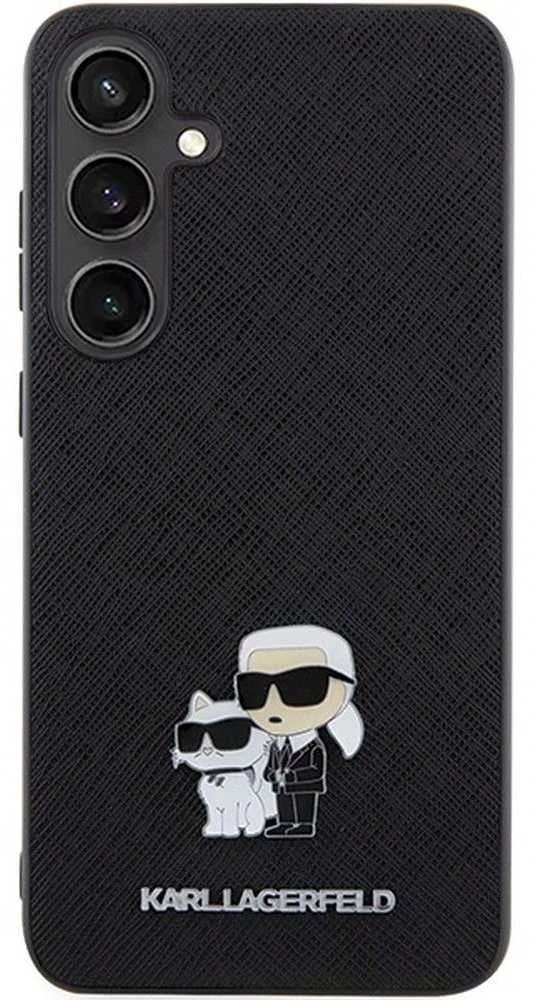 Samsung Galaxy S24 Plus Karl Lagerfeld dėklas Saffiano Karl & Choupette Metal Pin (KLHCS24MPSAKCMPK) juodos spalvos