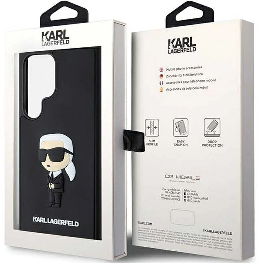 Karl Lagerfeld KLHCS24L3DRKINK S24 Ultra S928 juodos spalvos kietas dėklas 3D Rubber Ikonik