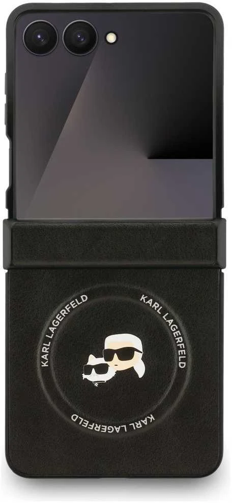 Karl Lagerfeld Karl&Choupette Pins MagSafe dėklas skirtas Samsung Galaxy Z Flip7 juodos spalvos