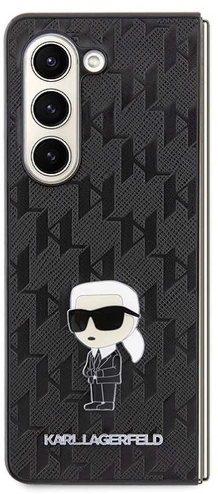Karl Lagerfeld KLHCZFD5SAPKINPK Z Fold5F946 kietas dėklas juodos spalvos Saffiano Monogram Ikonik Pin