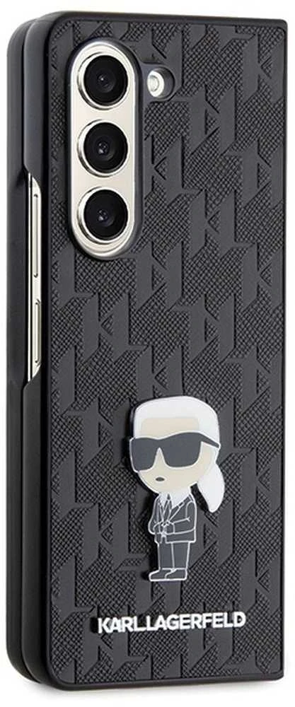 Karl Lagerfeld KLHCZFD5SAPKINPK Z Fold5F946 kietas dėklas juodos spalvos Saffiano Monogram Ikonik Pin