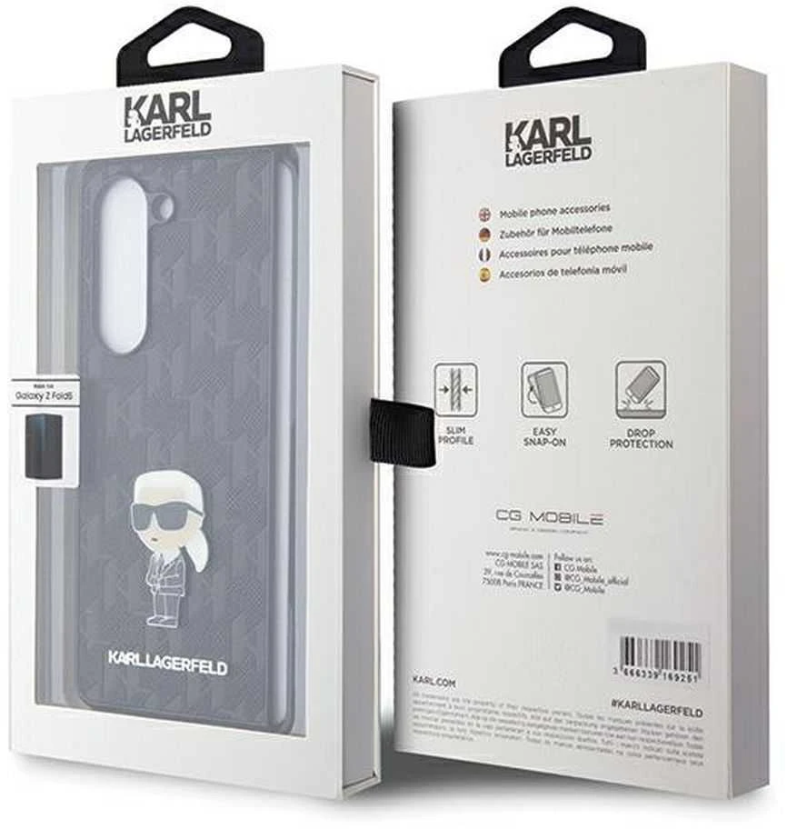Karl Lagerfeld KLHCZFD5SAPKINPK Z Fold5F946 kietas dėklas juodos spalvos Saffiano Monogram Ikonik Pin