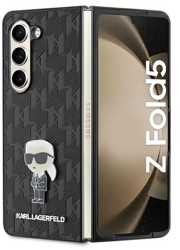 Karl Lagerfeld KLHCZFD5SAPKINPK Z Fold5F946 kietas dėklas juodos spalvos Saffiano Monogram Ikonik Pin