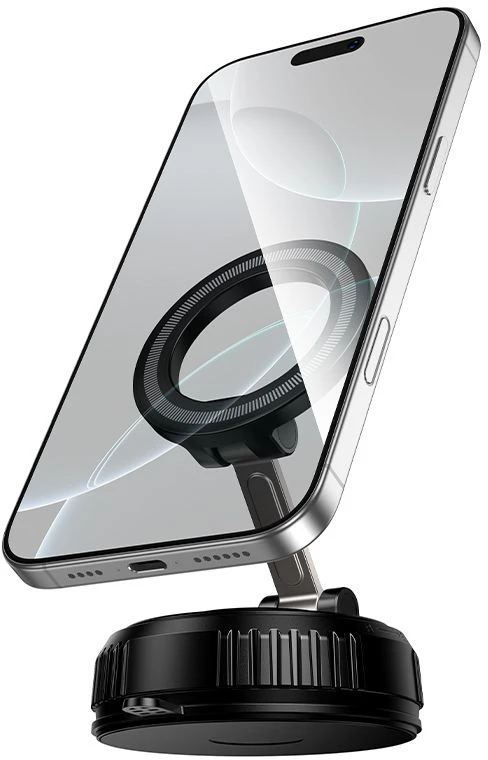 Car phone holder compatible with MagSafe with suction cup Hoco H105 juodas