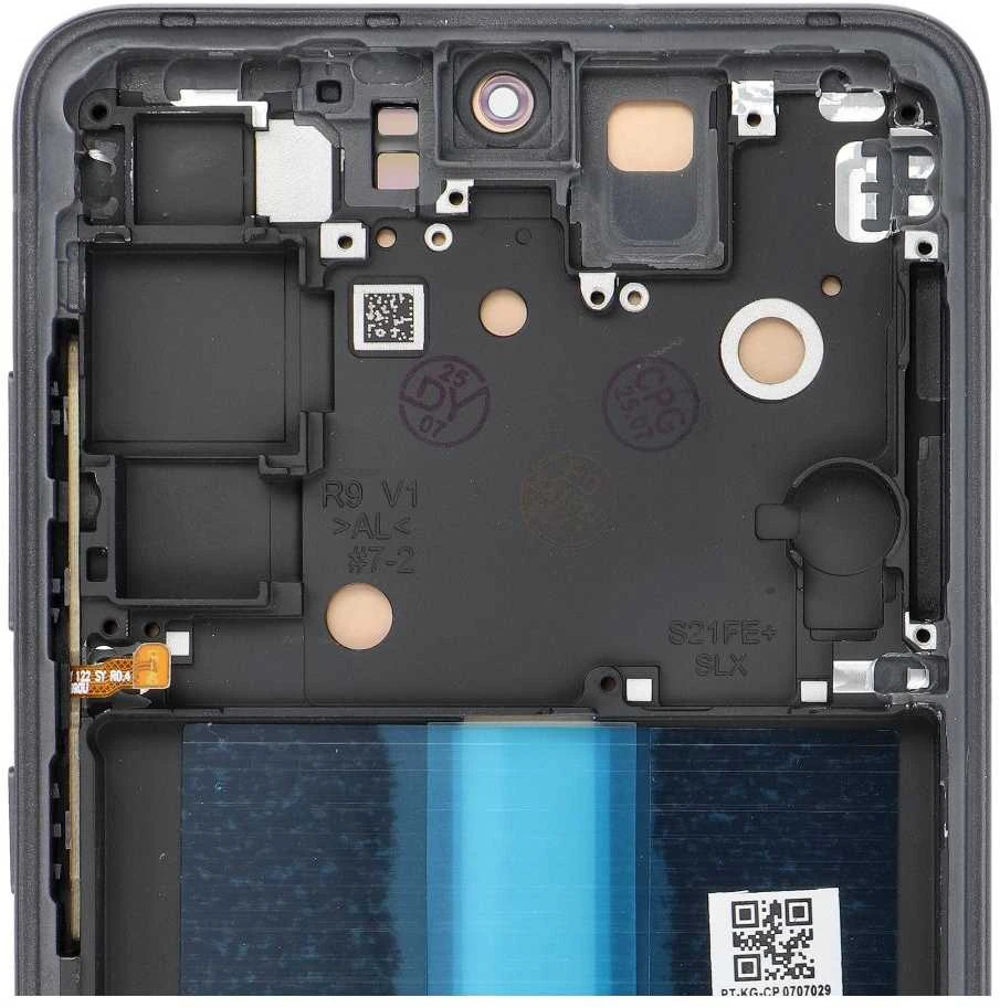 Samsung S21 FE ekrano modulio vidinė pusė su rėmeliu
