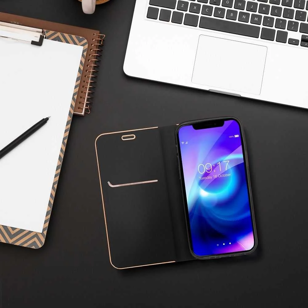 Oem Dėklas su klapką na Xiaomi Redmi NOTE 15 PRO PLUS 5G Luna Book Gold juoda