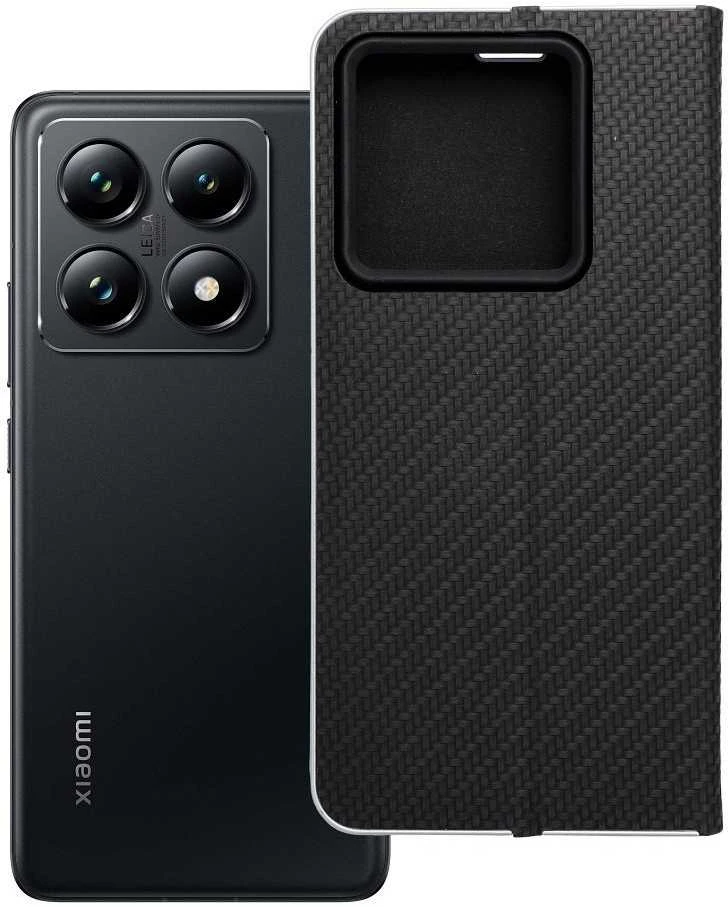 Dėklas Oem LUNA Book Carbon for Xiaomi 14T Pro juodos spalvos