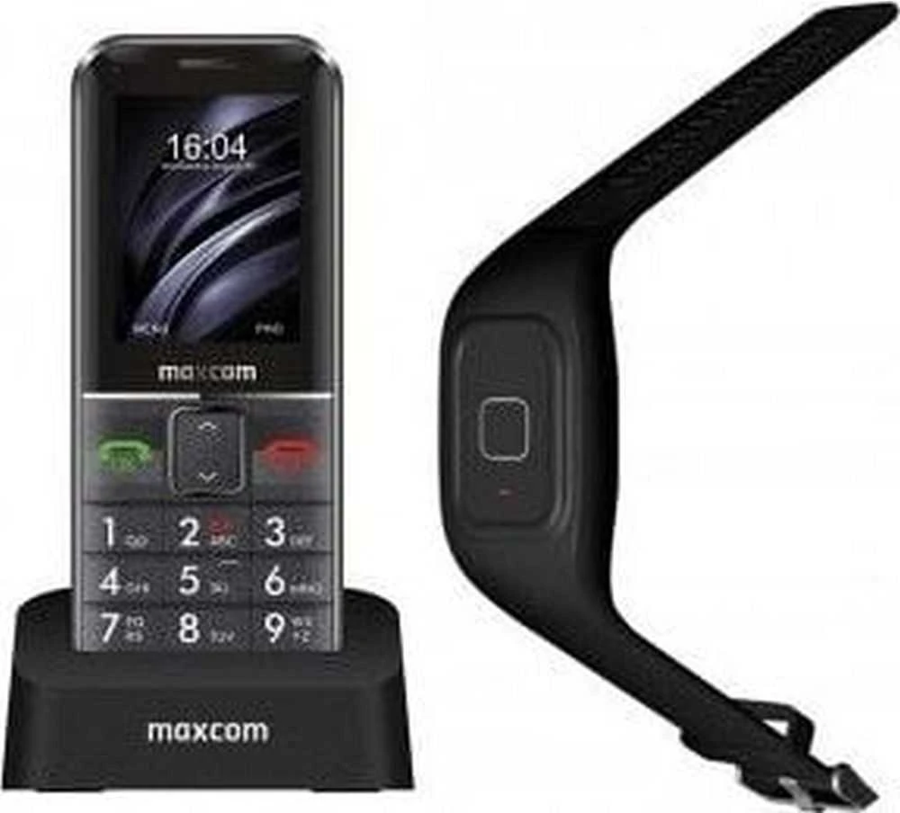 „Maxcom Comfort MM735“ su įkrovimo stotele + SOS apyranke juodos spalvos