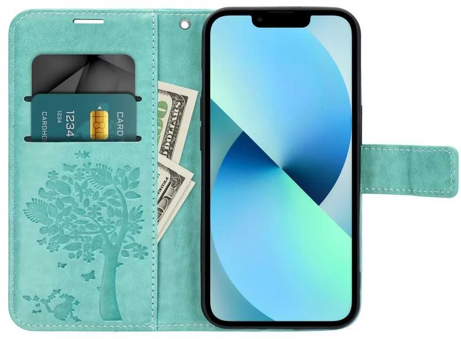 Oem MEZZO atverčiamas dėklas, skirtas SAMSUNG A17, medžio žalios spalvos
