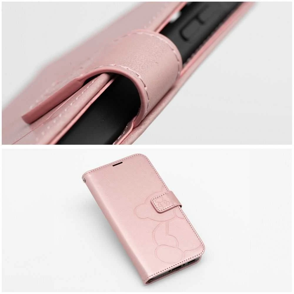 Oem MEZZO Book dėklas skirtas Samsung Galaxy S25 Edge teddy bear rožinio aukso spalvos