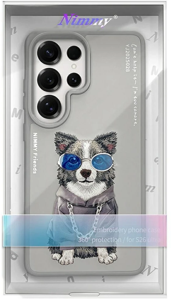 Dėklas Nimmy Glasses Cool Dog for Samsung Galaxy S26 Ultra pilkas
