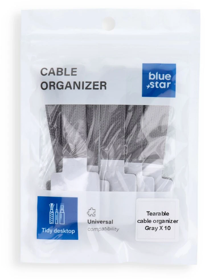 BlueStar Blue Star PJ-COZ413 lipnus kabelių raištis su Velcro – pilka (10 vnt.)