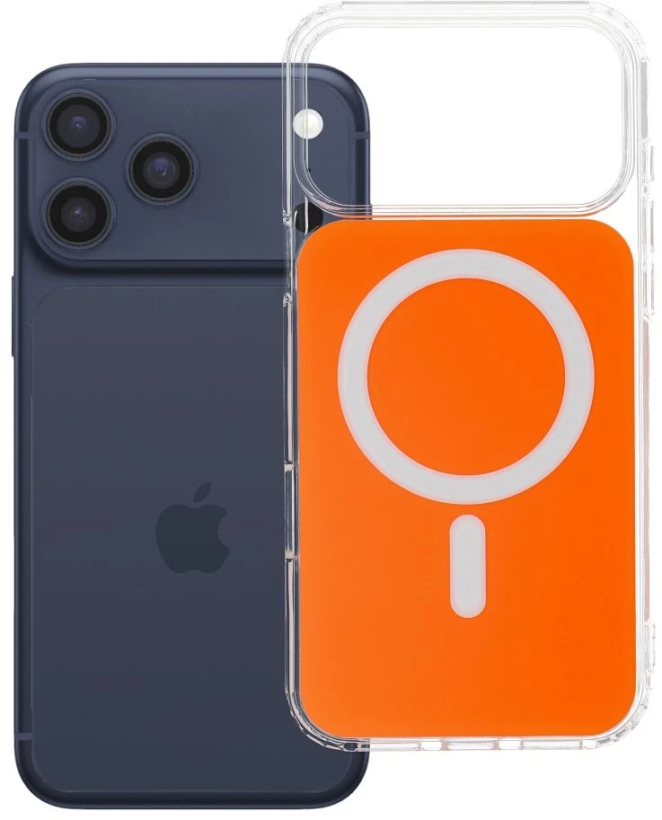 Oem Originalus „iPhone 17 Pro Max“ / „18 Pro Max“ dėklas (žemas kameros kraštas), skaidrus „Fusion Mag“ dėklas, suderinamas su „MagSafe“ hermes oranžinis