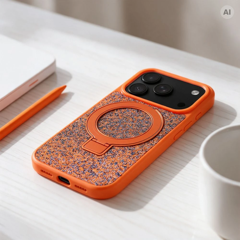 Dėklas Oem Case for iPhone 18 Pro / 17 Pro Quartz Circle Stand Mag Cover oranžinis