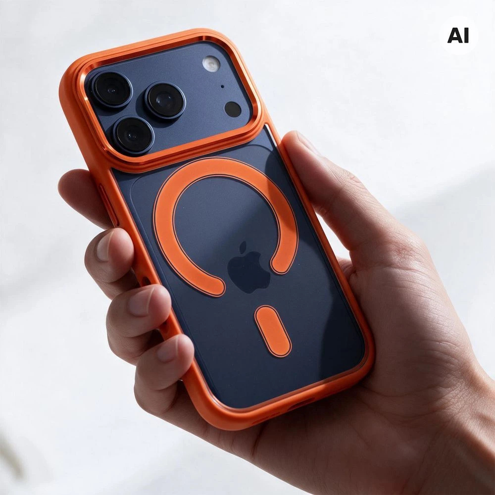 Oem dėklas, skirtas iPhone 18 Pro / 17 Pro, Color Edge Mag, suderinamas su MagSafe, oranžinis