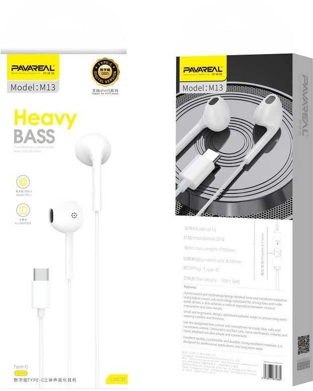 PAVAREAL wire ausinės Type C su mikrofonu PA-M13 baltas [DAC]