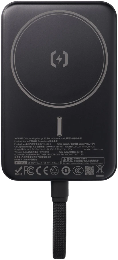„X-ONE Orbit Magcharge“ išorinė baterija, suderinama su „MagSafe 10000mAh“ - juodas