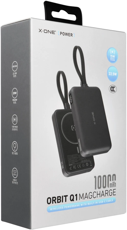 „X-ONE Orbit Magcharge“ išorinė baterija, suderinama su „MagSafe 10000mAh“ - juodas
