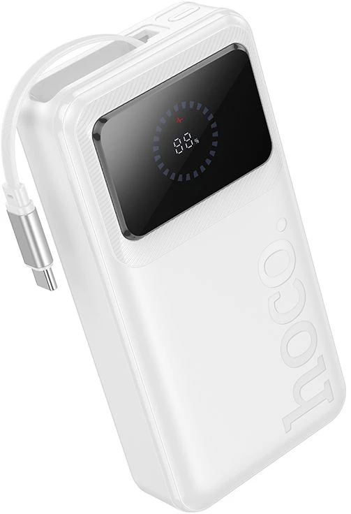 Powerbank 20000 mAh QC PD 22,5W 2A with built-in telescopic cable USB C Hoco Q41 baltas