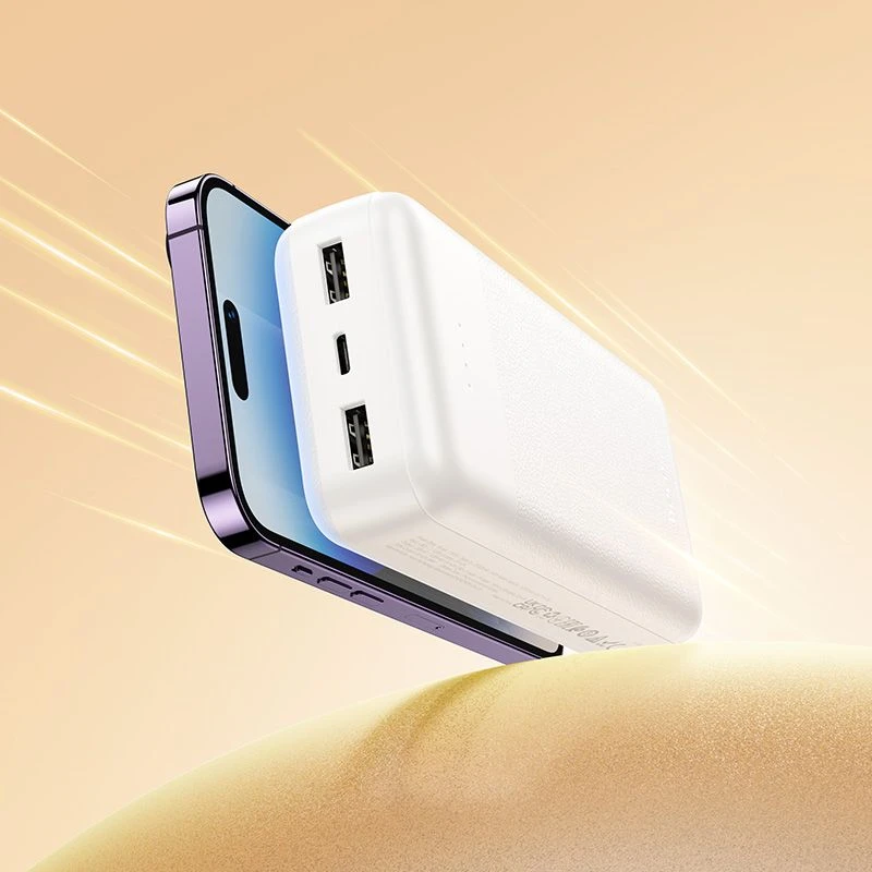 Powerbank Hoco 20000 mAh 2A with four built-in cables USB A + USB C+ Lightning + Micro USB J163A baltas