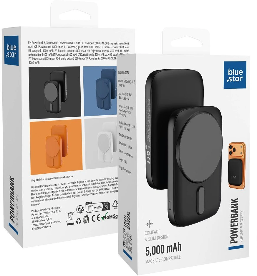 BlueStar Powerbank compatible with MagSafe Blue Star Slim DG-P8 15W 5000 mAh juodas