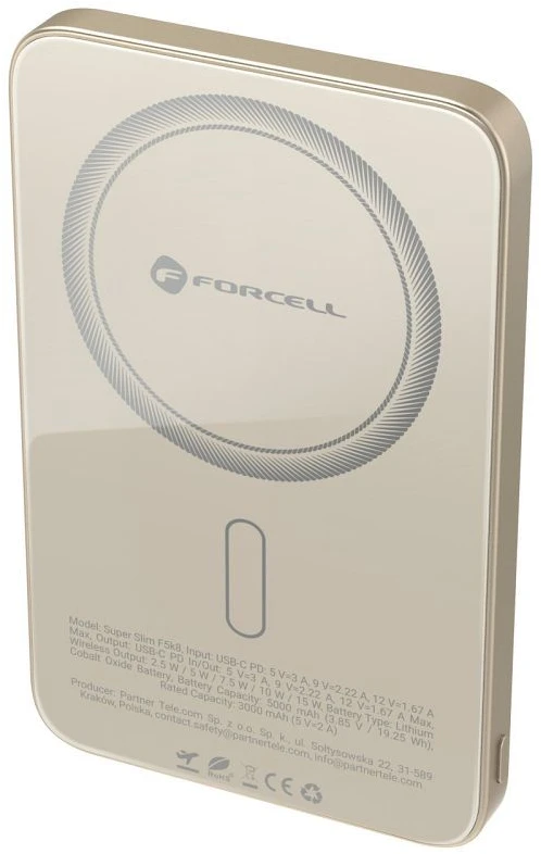 Powerbank compatible with MagSafe Forcell F-Energy SuperSlim F5K8 QC4.0 PD3.0 15W 5000 mAh titanium desert