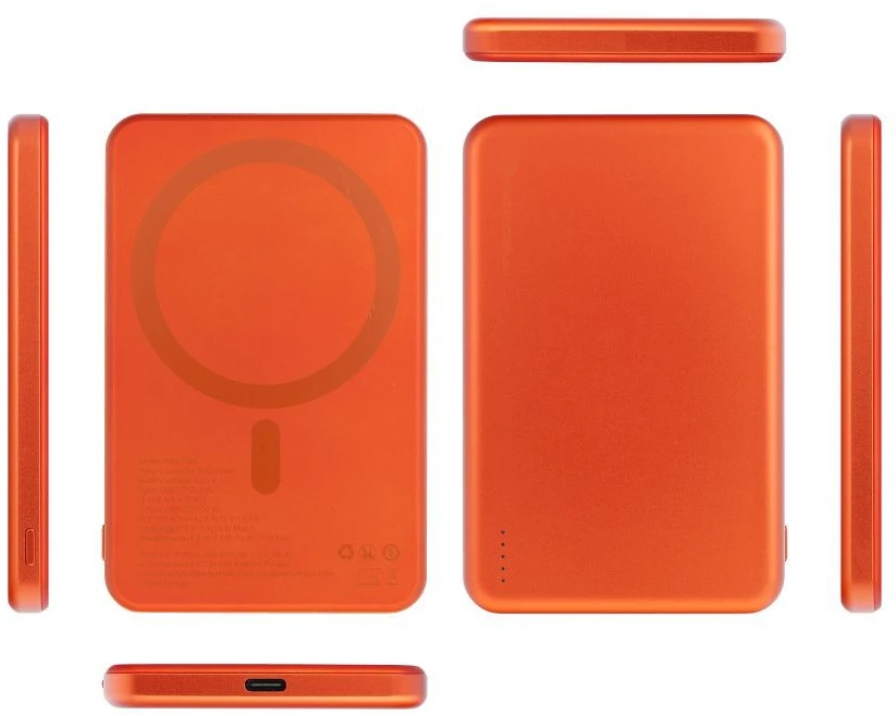 Powerbank compatible with MagSafe Forcell F-Energy Slim F5K9 QC4.0 PD3.0 15W 5000 mAh oranžinis