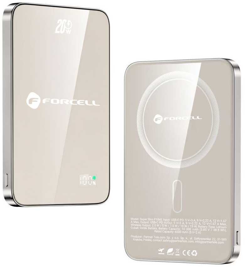 Powerbank compatible with MagSafe Forcell F-Energy SuperSlim F5K8 QC4.0 PD3.0 15W 5000 mAh titanium desert