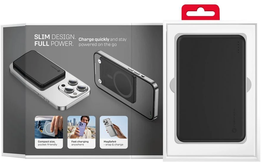Powerbank compatible with MagSafe Forcell F-Energy Slim F5K9 QC4.0 PD3.0 15W 5000 mAh juodas