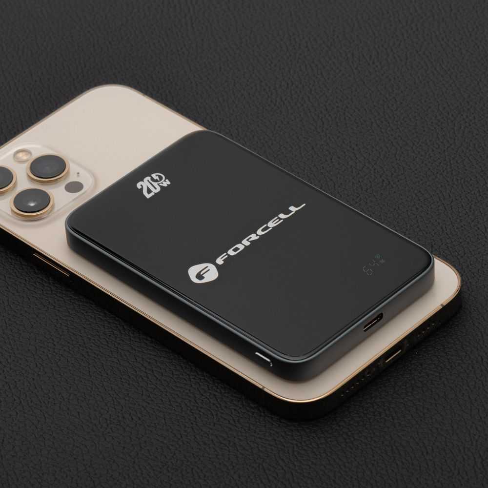 Powerbank compatible with MagSafe Forcell F-Energy SuperSlim F5K8 QC4.0 PD3.0 15W 5000 mAh juodas