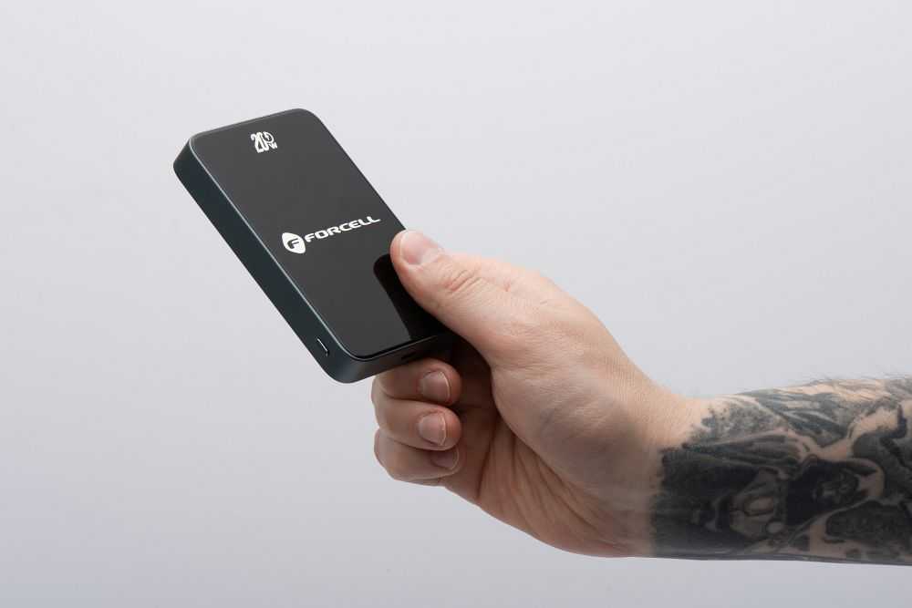 Powerbank compatible with MagSafe Forcell F-Energy SuperSlim F10K8 QC4.0 PD3.0 15W 10000 mAh juodas