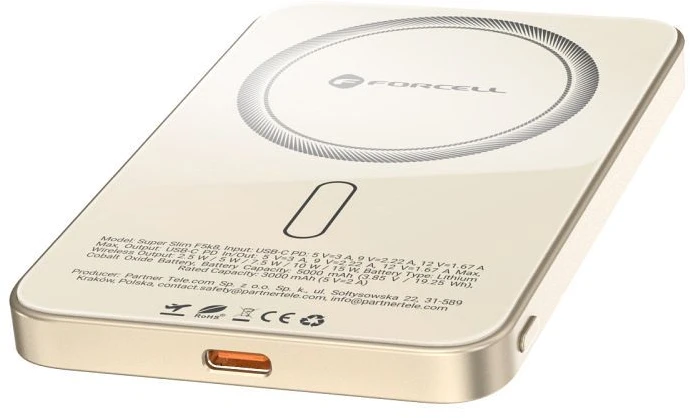 Powerbank compatible with MagSafe Forcell F-Energy SuperSlim F5K8 QC4.0 PD3.0 15W 5000 mAh titanium desert