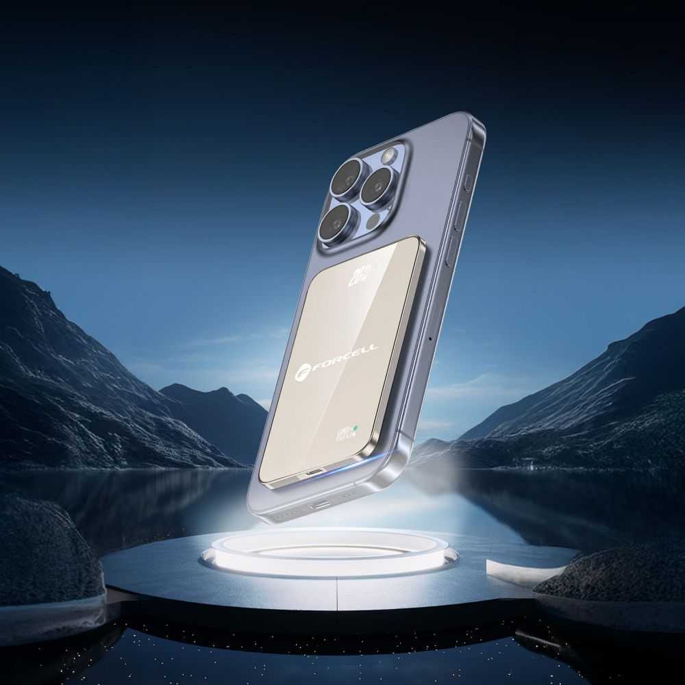 Powerbank compatible with MagSafe Forcell F-Energy SuperSlim F5K8 QC4.0 PD3.0 15W 5000 mAh titanium desert