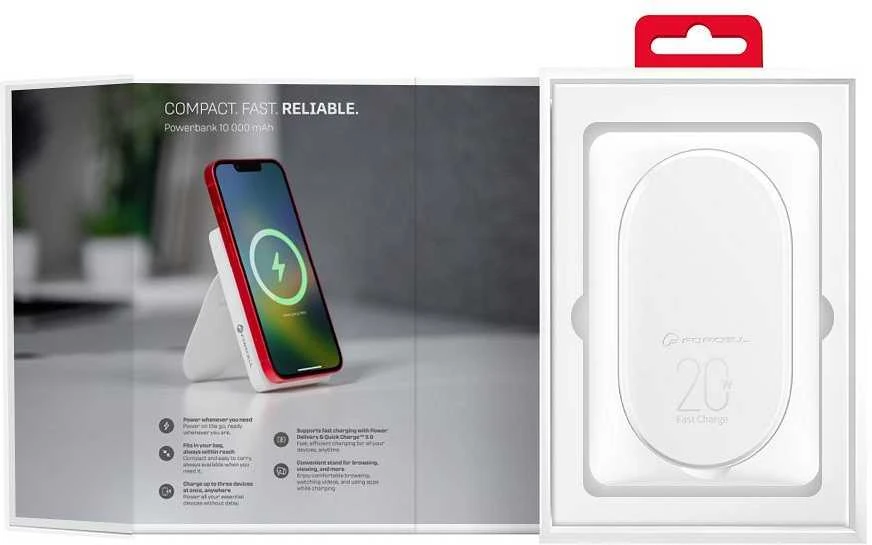 Nešiojamoji baterija, suderinama su „MagSafe Forcell F-Energy MagStand F10K2 QC3.0 PD 5A 20W 10000 mAh baltas“