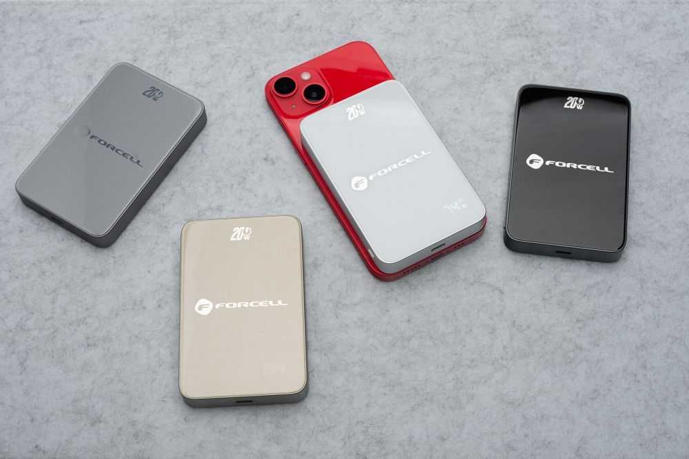 Powerbank compatible with MagSafe Forcell F-Energy SuperSlim F10K8 QC4.0 PD3.0 15W 10000 mAh titanium desert