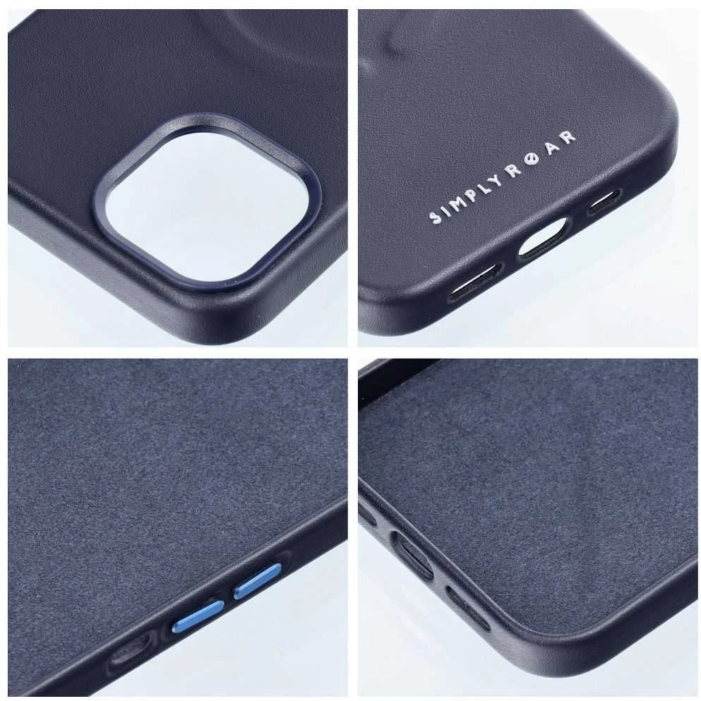 ROAR LEATHER MAG dėklas, suderinamas su „MagSafe“, skirtas IPHONE 15, tamsiai mėlynas
