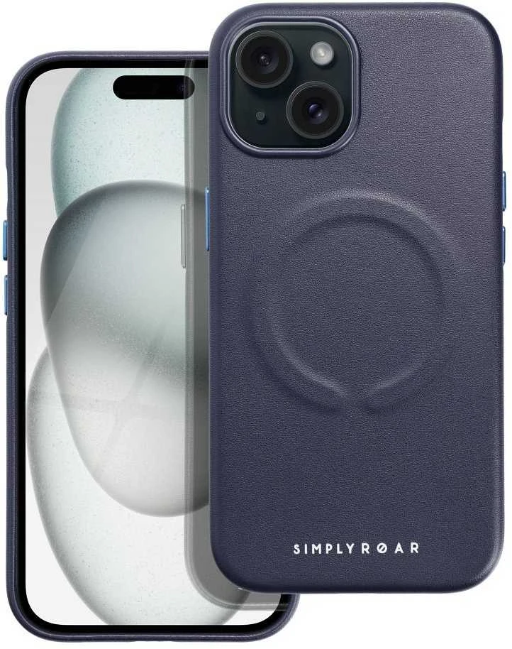 ROAR LEATHER MAG dėklas, suderinamas su „MagSafe“, skirtas IPHONE 15, tamsiai mėlynas
