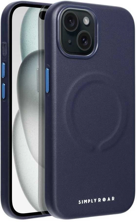 ROAR LEATHER MAG dėklas, suderinamas su „MagSafe“, skirtas IPHONE 15, tamsiai mėlynas