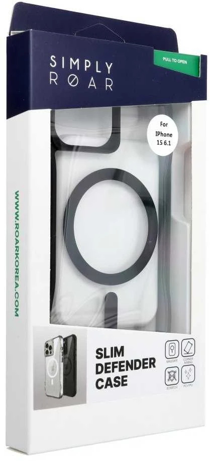 ROAR dėklas SLIM DEFENDER, suderinamas su „MagSafe“, skirtas IPHONE 15, juodas