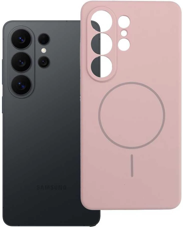 Oem Dėklas na Samsung S26 ULTRA Silicone 2mm (camera protection) zgodne su MagSafe pudrowy rožinė