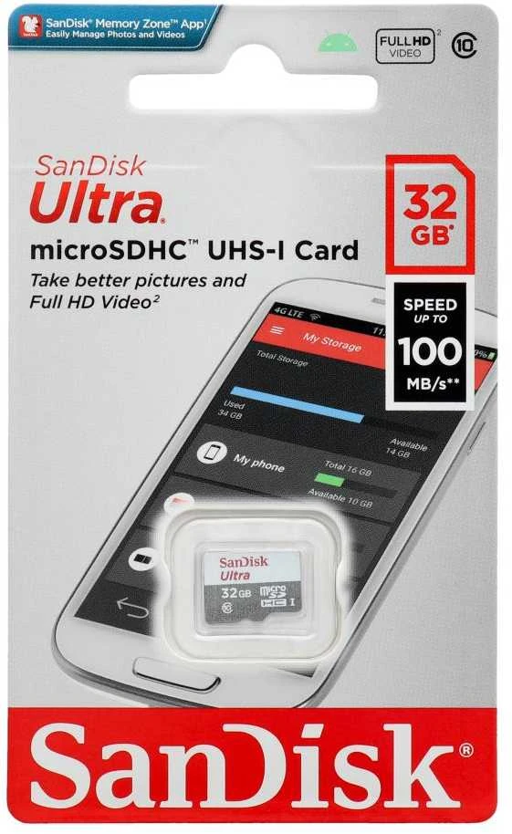 Atminties kortelė SanDisk Ultra Micro SDHC UHS-I Class 10, 32 GB, su adapteriu