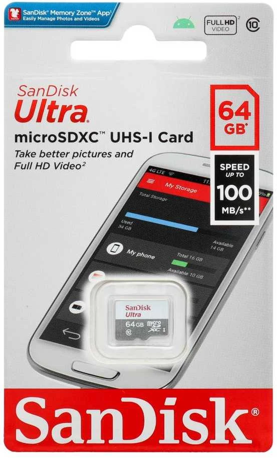 SANDISK 64GB Micro SD atminties kortelė, U1