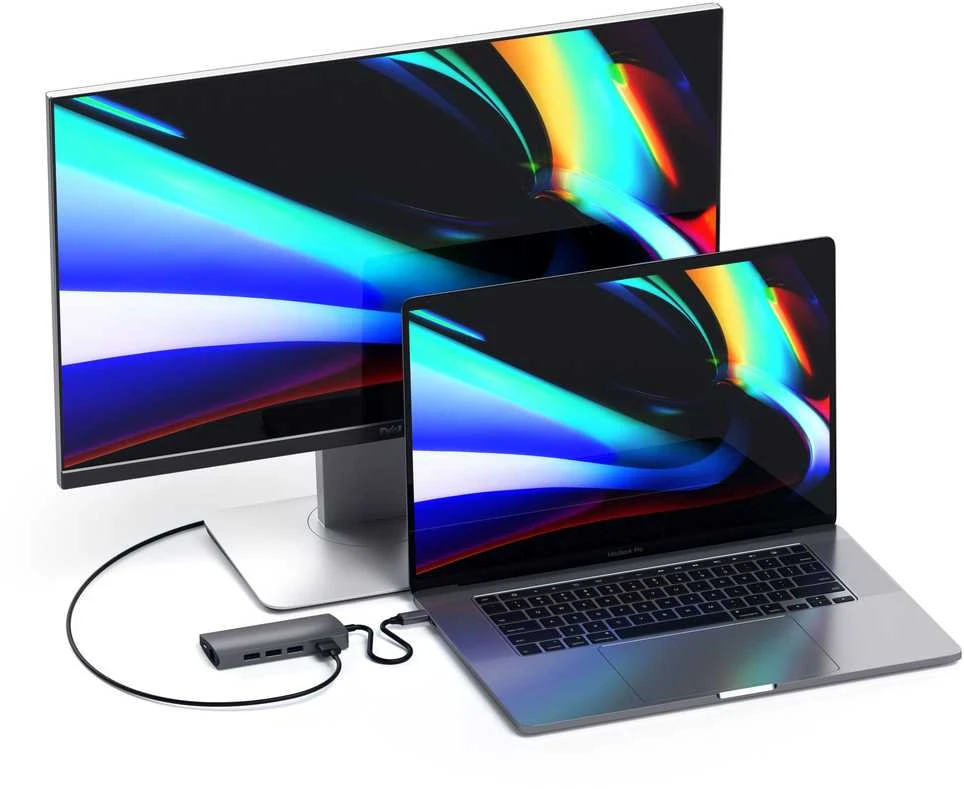 „Satechi Aliumini Adapteris V2 USB-C“ (USB-C, 3x USB-A, 4K HDMI, mikro / SD kortelių skaitytuvas, Ethernet) (pilka erdvė)