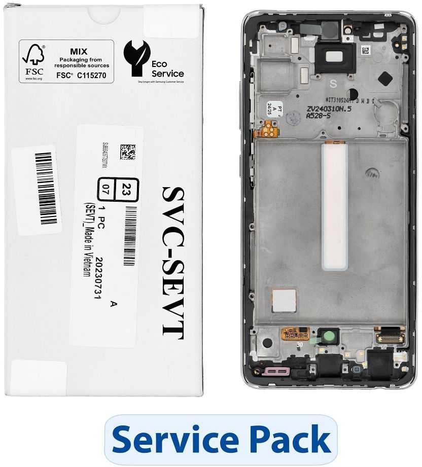 Dėklas „ServicePack“ LCD ekranas SAMSUNG A52S 5G A528B GH82-26861D baltas