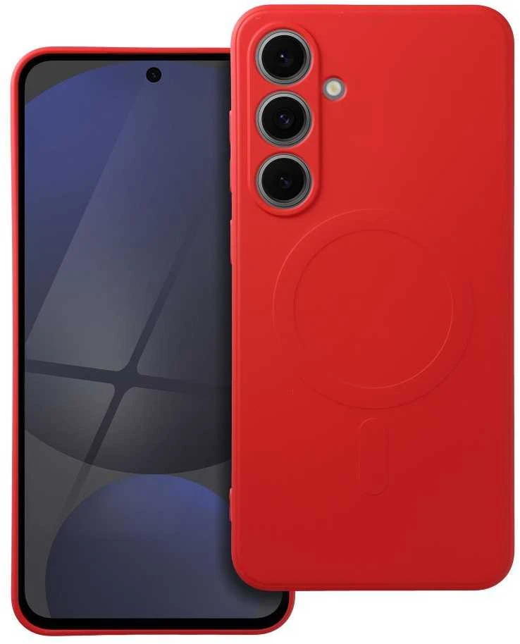 Oem SILICONE MAG COVER dėklas suderinamas su MagSafe skirtas Samsung Galaxy S24 FE red