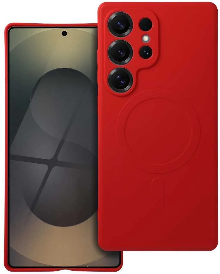 Oem SILICONE MAG COVER dėklas suderinamas su MagSafe skirtas Samsung Galaxy S25 Ultra red